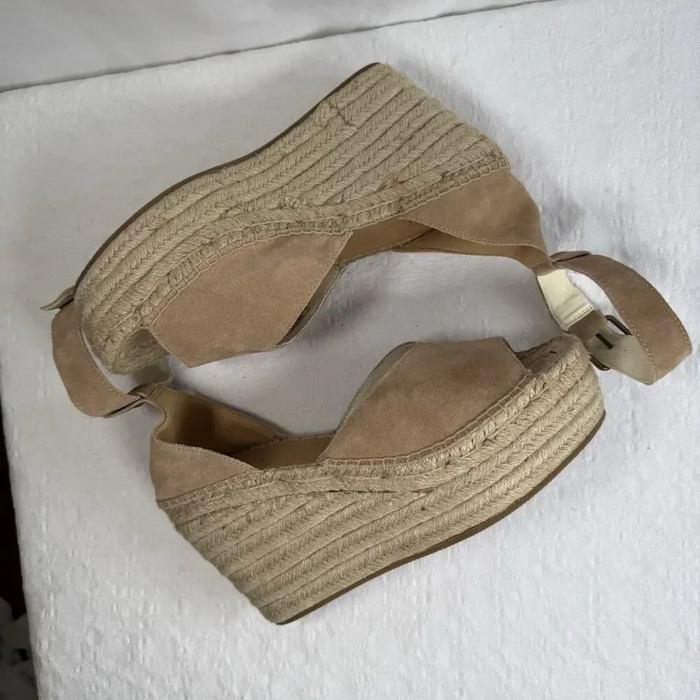 Soludos NWOB Desert Tan Suede Positano Platform Wedge Bohemian Espadrilles Sz 10